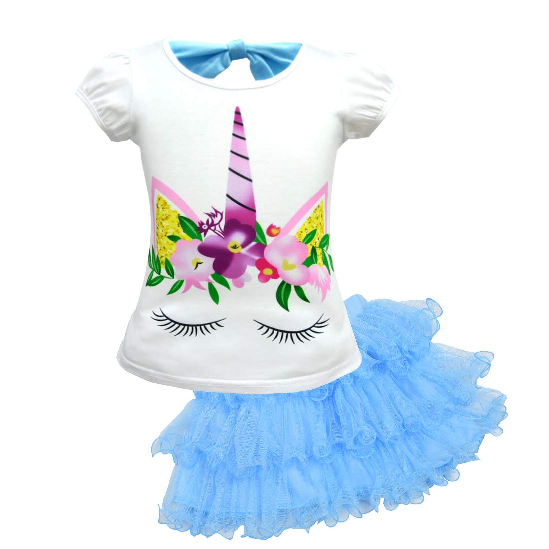 Lito Angels Unicorn T-shirt and Tutu Skirt Set for Girls Kids, Summer Dress Up Clothes Casual Wear Age 3-4 Years, A - Blue