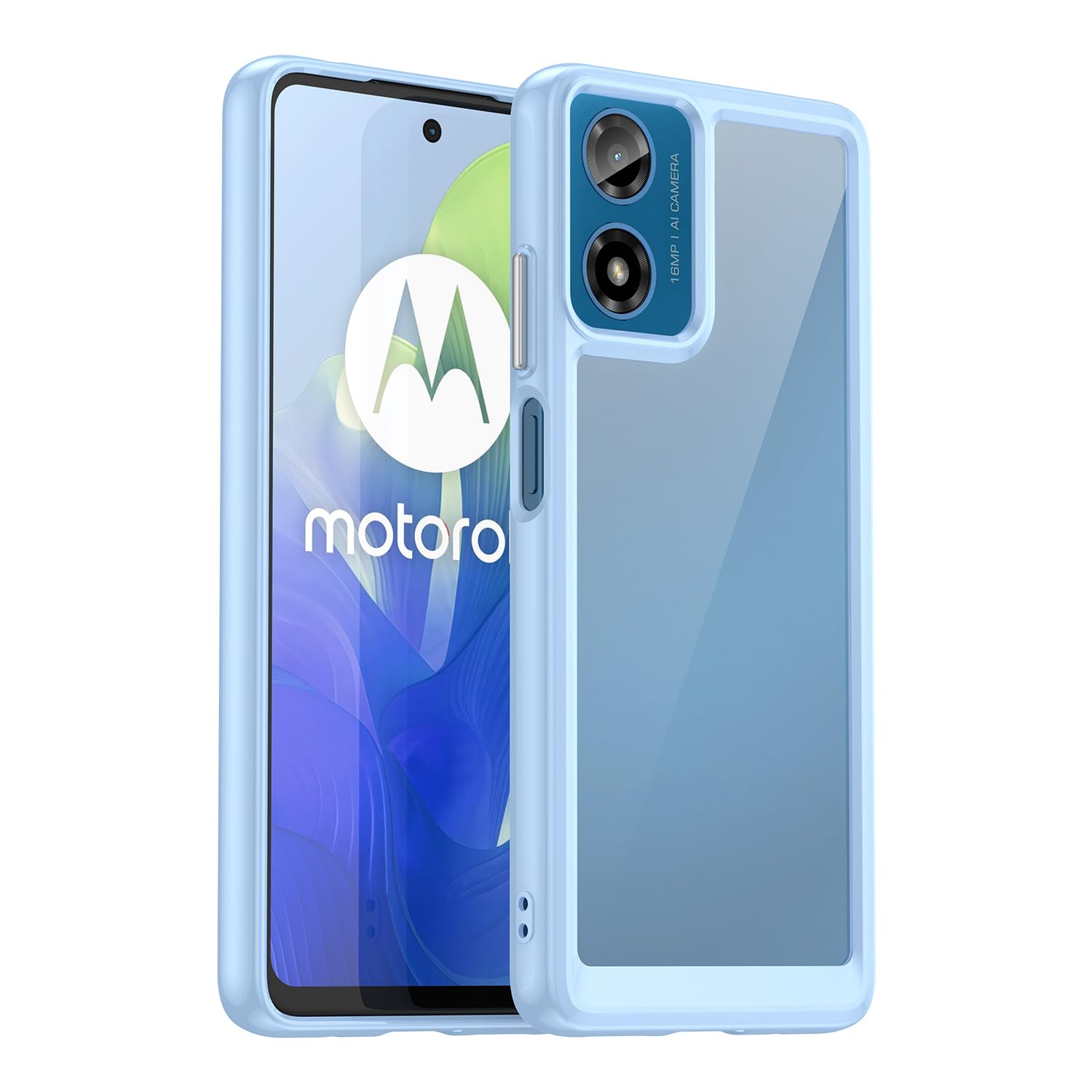 TailTech Phone Case for Moto E14 and G04 and G24 - Transparent Acrylic Back with Blue TPU Frame Cover for Motorola E14 and G04 and G24
