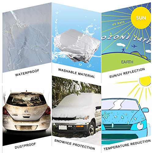 Breathable Universal Fit Car Cover All Weather Outdoor Indoor Full Waterproof Heat Sun UV Rain Snow Dust Resistant Covers (Fits Cars Up To 185 Inches, PEVA, Gray)