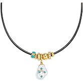 MYCUTEY Paracord Rope Necklace with Pendant for Women | Adjustable Leather Cord/Rope Choker, Natural Stone &amp; Charms, Trendy Statement, Summer Jewelry Gifts
