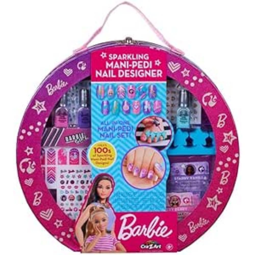 CRA-Z-ART 34070 Barbie Sparkling Mani Designer Babrie Carry Case beauty set polish, pedi soak and nail stickers Official Merchandise, Each, Pink