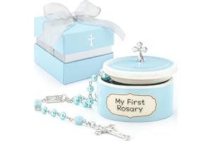 MYMATEZOE Baptism Gifts for Boys - My First Rosary with Ceramic Keepsake Box, Christening Gift Set, Catholic Rosary for Kids, Baptism, First Communion & Baby Dedication Gifts for Newborn Baby Boys