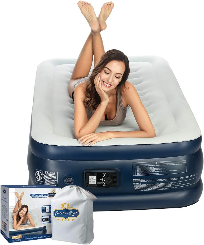 Forbidden Road Air Mattress Inflatable Airbed Queen/Twin Size, Portable Full Mattress with Electric Pump, Durable Firm Blow Up Raised Bed with Storage Bag Easy Setup for Home, Outdoors