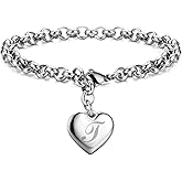Initial Bracelets for Women 26 Letters Alphabet Charm Bracelet Stainless Steel Heart Bracelet Women Jewelry