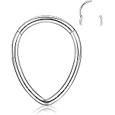 BodyBonita 16G Teardrop Septum Rings - G23 Titanium Nose Rings Hoops Seamless Hinged Cartilage Conch Daith Helix Rook Piercings Septum Jewelry for Women Men Gold Plated/Silver/Black/Rose Gold Plated