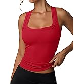 REORIA Built in Bra Tank Tops for Women Summer Sleeveless Racerback Square Neck Casual Basic Ribbed Tops 2026