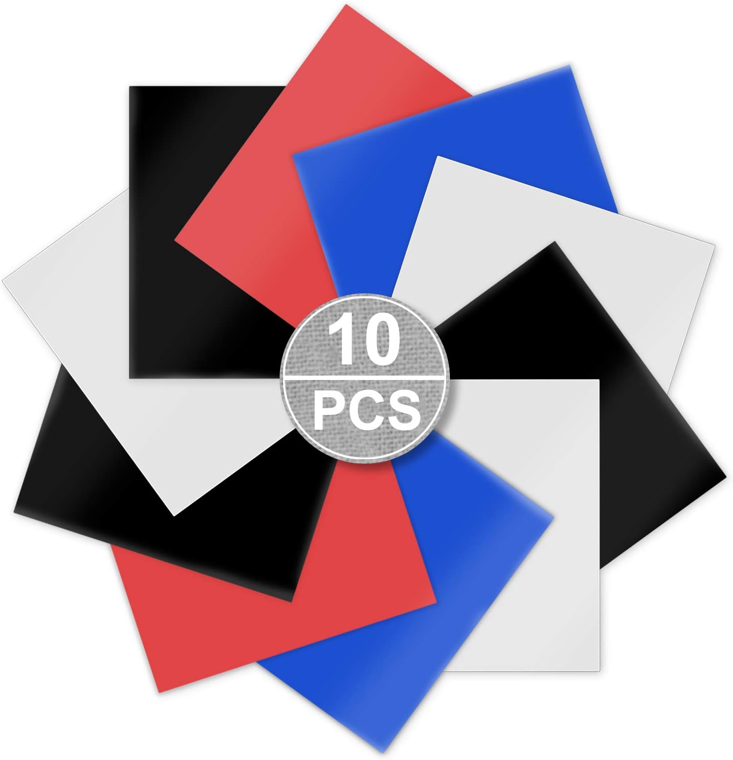 Heat Transfer Vinyl Bundle Sheet, 10 Pack 12" x 10" Iron on HTV Vinyl Compatible with Silhouette Cameo or Other Cutting Machines (3 Black/3 White/2 Blue/2 Red)