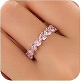 Dainty Pink Heart Rings for Women 925 Sterling Silver Promise Rings for Her Cubic Zirconia Eternity Engagement Wedding Band Purity Ring Mother Daughter Friendship Ring Birthday Valentine Jewelry Gifts