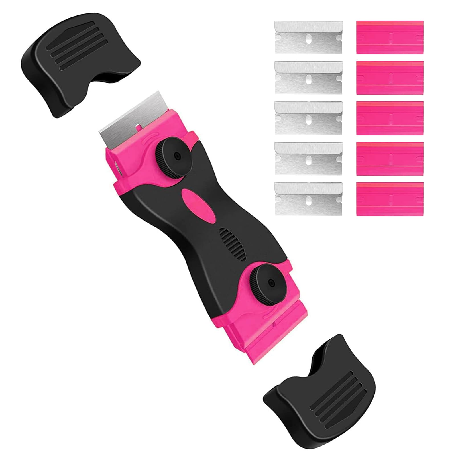 Photo 1 of DEKEones Razor Blade Scraper, Double Edged Razorblade Scraping Tool with 10 Pcs Razor Blades, Paint Scraper for Glass, Decals, Tint, Stickers, Labels, Caulk, Adhesive(Pink)