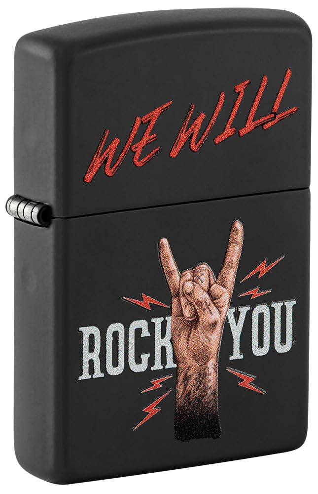Zippo Windproof Lighter - We Will Rock You - Iron Stone Colour Image - Refillable, Lifetime Use - Adjustable Flame - Gift Box - Metal Construction - Made in USA