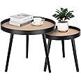 Rattan Round Side Table, Black Small End Table, Accent Table, Modern Boho Bedside Table, Mid-Century Patio Side Table, End Tables for Living Room Bedroom Office Balcony