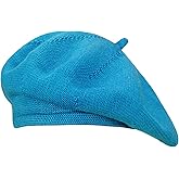 Gllutt Summer Knitted Thin Beret Hat for Women Slouchy Hat French Style Loose Soft Solid Color