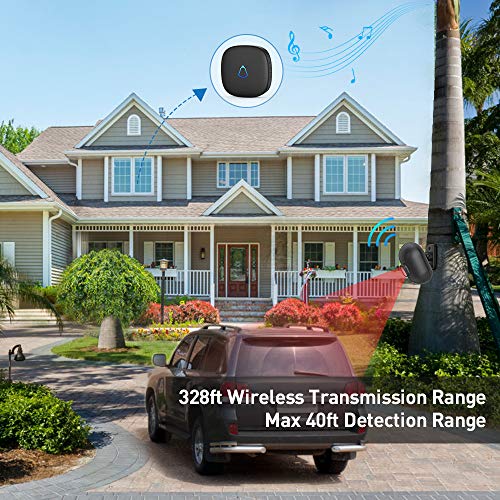 Driveway Alarm, 328ft Long Transmission Range Weatherproof Motion Sensor Detector DIY Security Alert System for Home, Business, Outdoor Property Safety (32 Chimes / 5 Volumes/LED Indicator)