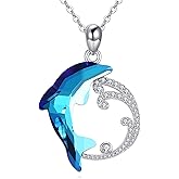 YAFEINI Dolphin Necklace 925 Sterling Silver Blue Crystal Beach Themed Pendant Necklace Ocean Jewelry Dolphin Gifts for Women
