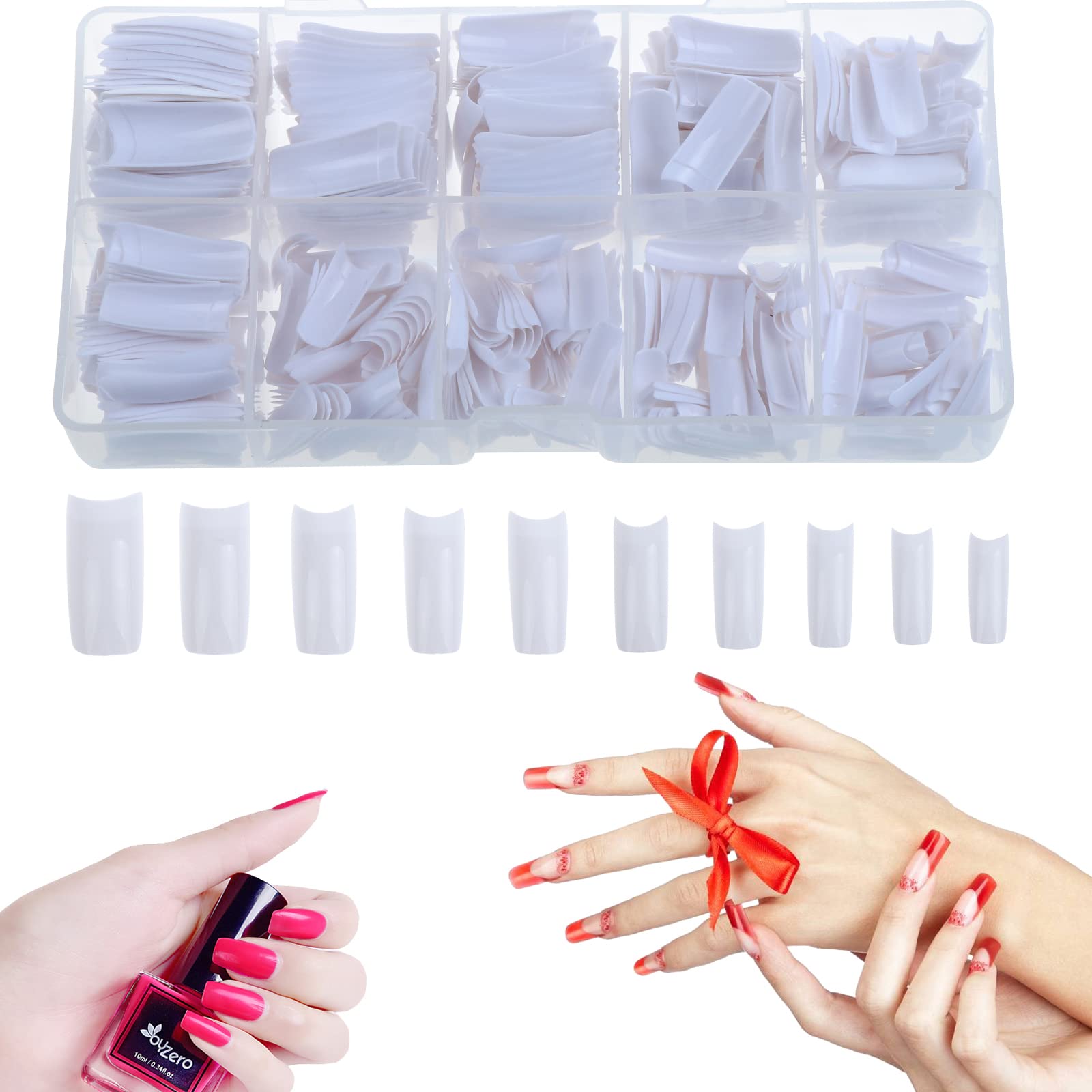 TsunNee 500PCS False Nails, 10 Sizes Fake Nails, Artificial False Nails, French False Nail Tips for Women Girls