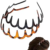 2025 New Reversible Korean Headbands with Teeth, 2PCS High Cranium Headbands for Women, New U Shape Fashion Zigzag Tooth Hair Comb Headband for Women Gifts for Teen Girls (Amber+Black)