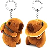 Capybara Plush Keychain Set of 2, Cute Mini Capybara Stuffed Animal Bag Charms, Soft Plush Key Rings for Backpacks, Handbangs & Keys, Accessory Gift