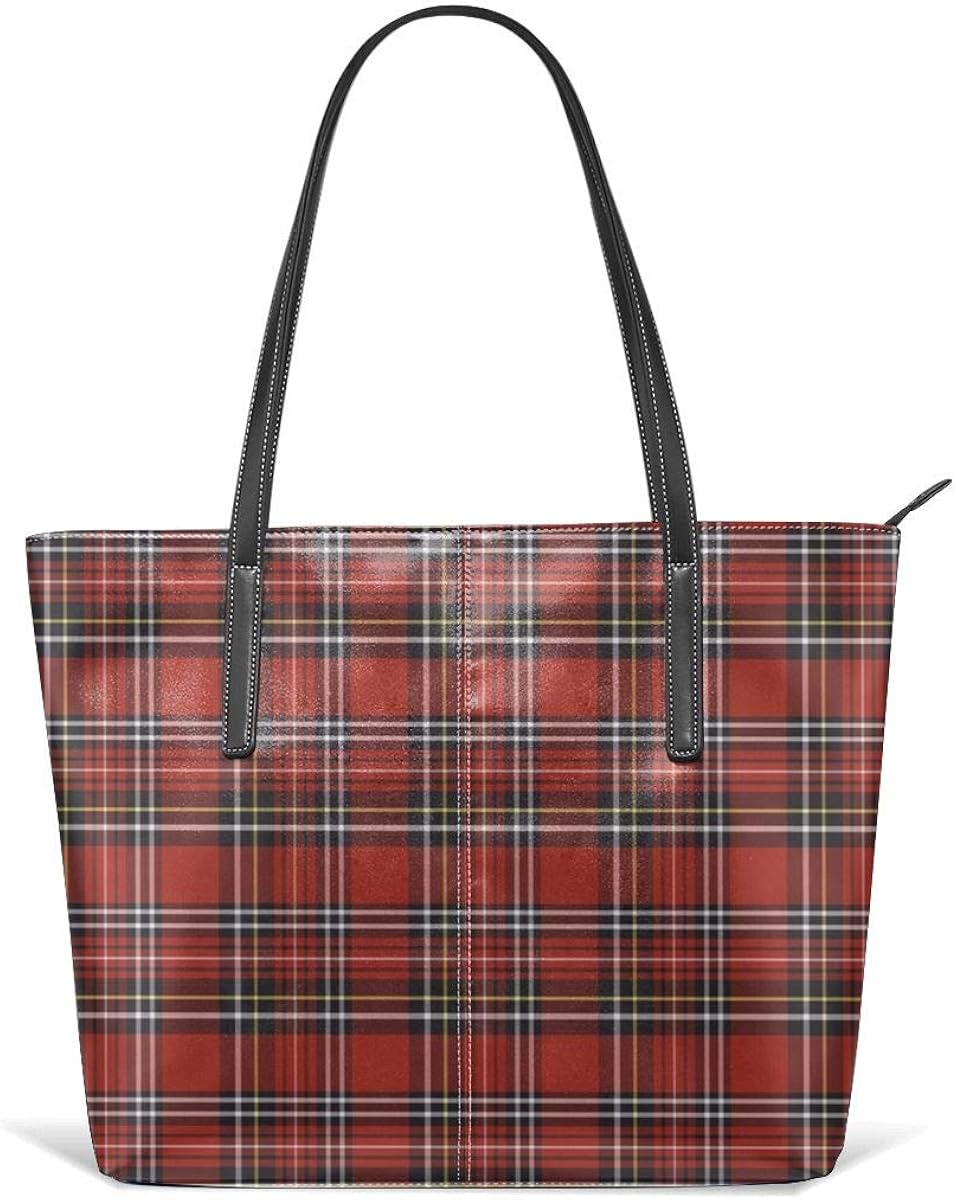 Red And Black Tartan Plaid Shoulder Bags Pu Leather Lightweight Work