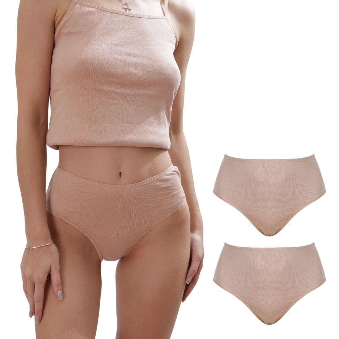 Photo 1 of ORGANICKID Women's Organic Cotton High Waisted Underwear Full Briefs Soft Breathable GOTs Certified Ladies Panties pack of 2 Nude