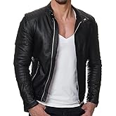 DECIMAL Men's Black REAL Lambskin Leather Biker Jacket VINTAGE GENUINE MOTORCYCLE JACKETS FOR MEN
