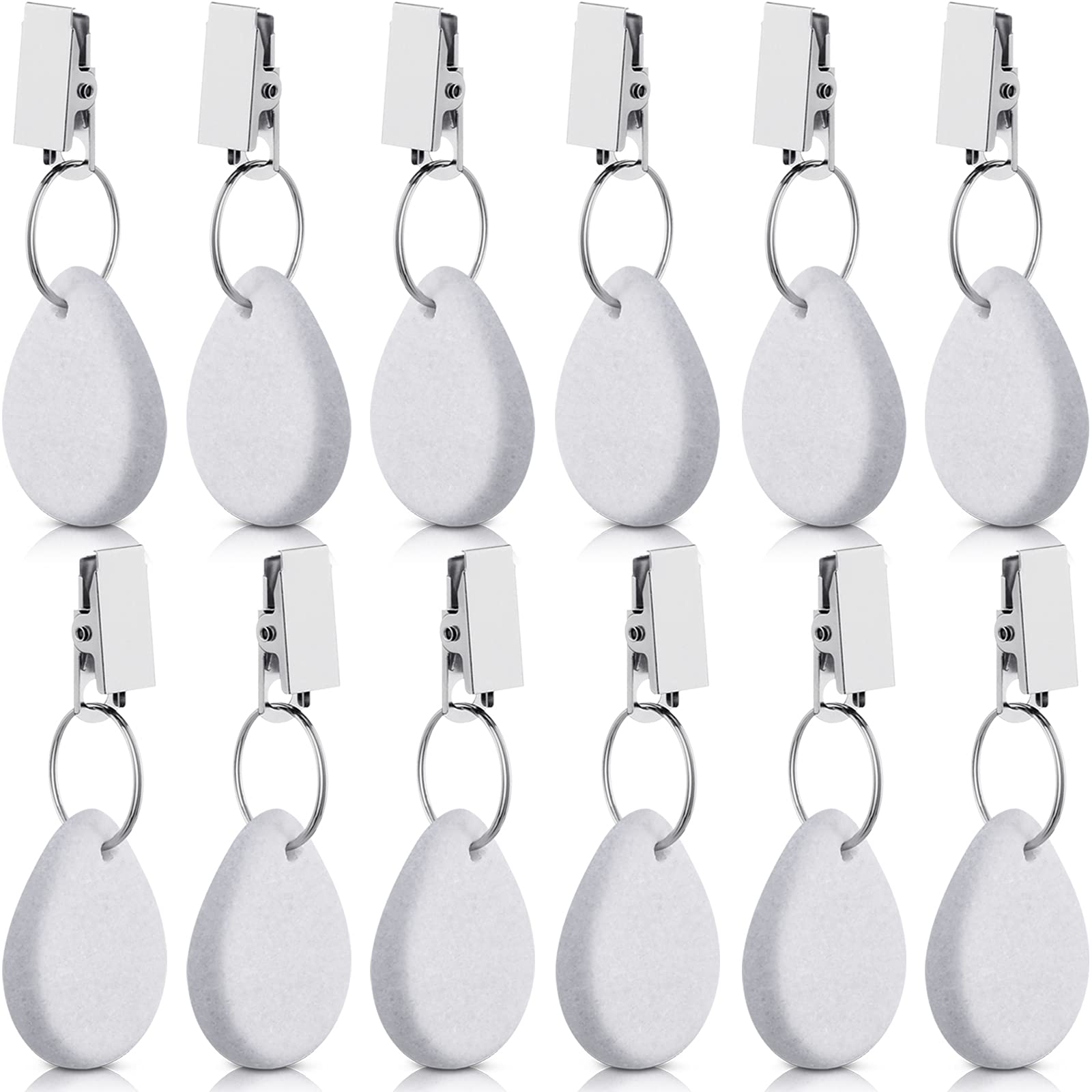 Photo 1 of Geiserailie 12 Pcs Tablecloth Weights Tablecloth Pendant Teardrop Shape Table Cover Weights with Metal Clips for Outdoor Picnic Garden Dinner Table Cover Decoration(White)