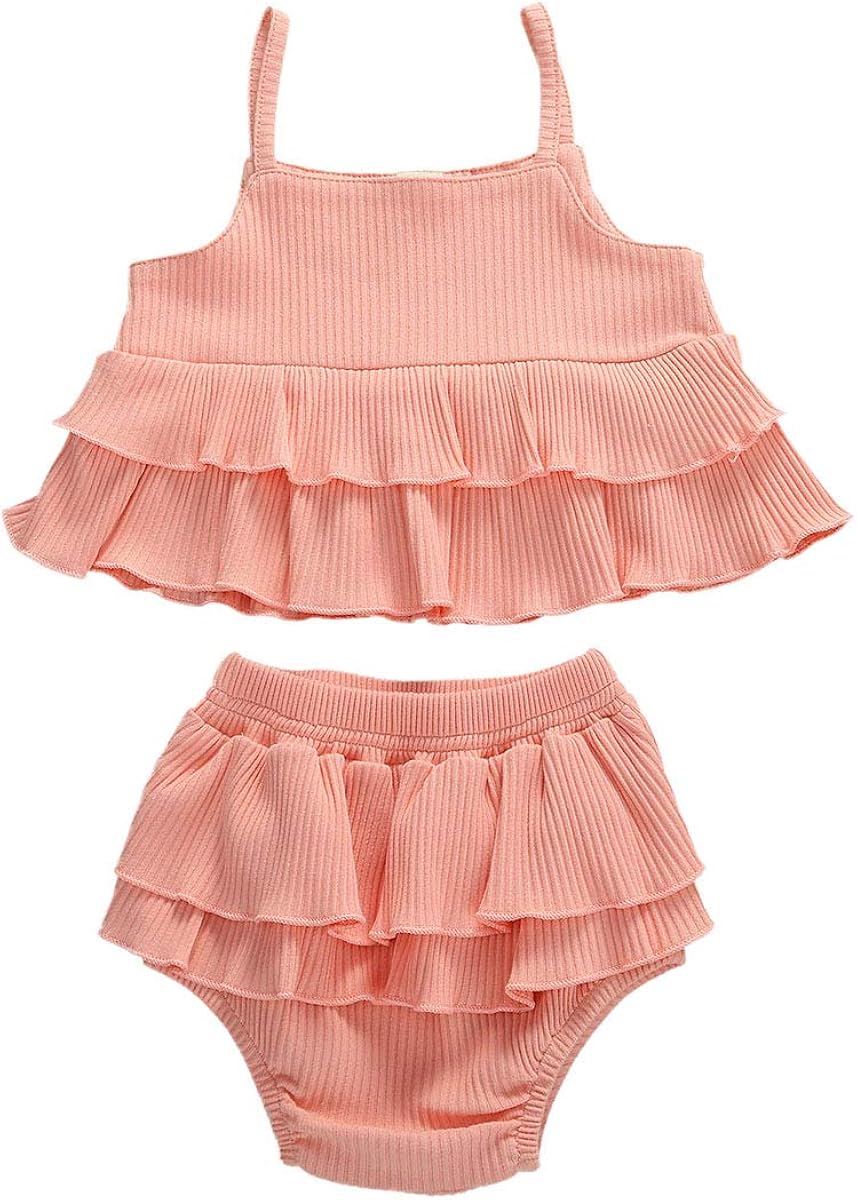 Ambabe 2PCS Newborn Baby Girl Clothes Solid Color