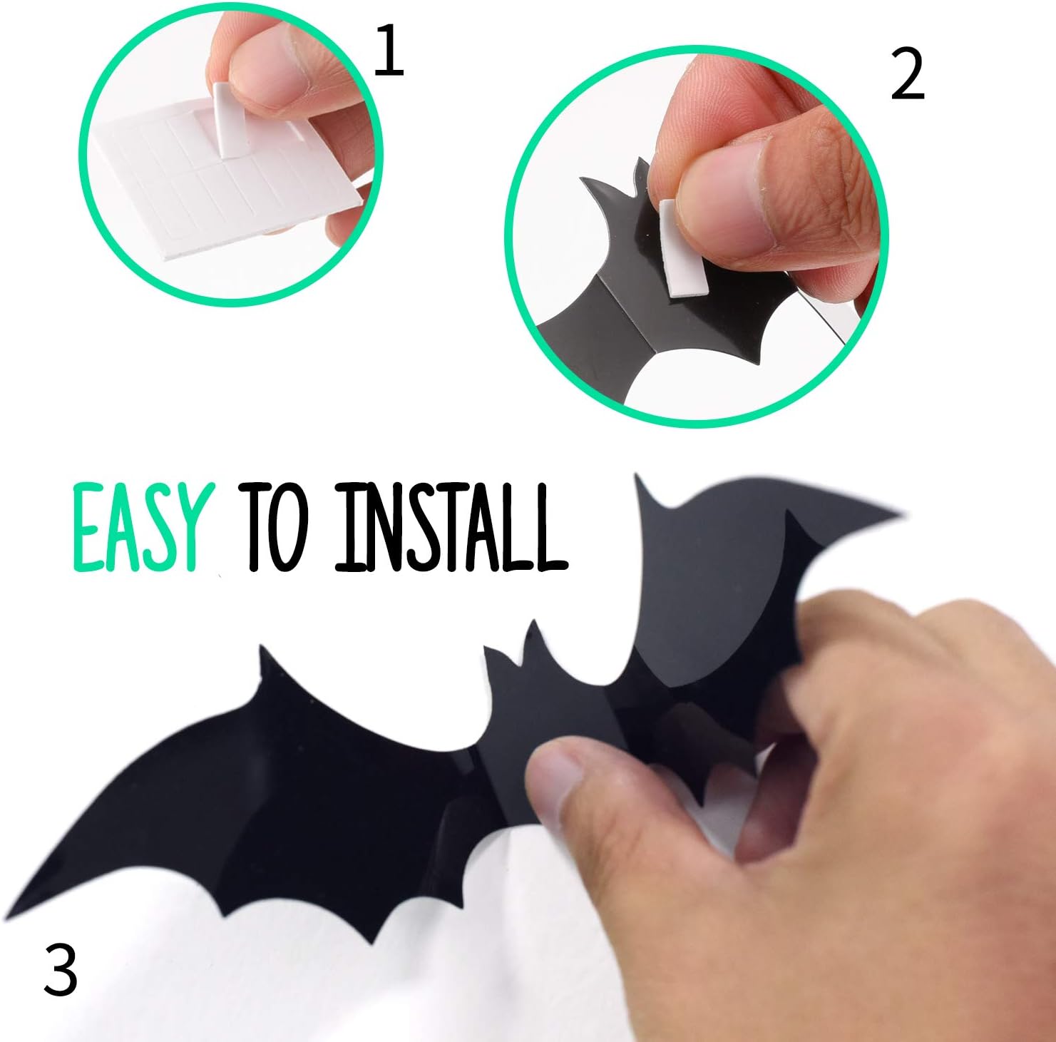 Halloween Party Indoor Outdoor Decor Supplies, 56 PCS Reusable PVC 3D Decorative Scary Bats Wall Sticker Comes with Double Sided Foam Tape: Arts, Crafts & Sewing
