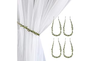 Valea Home Curtain Tiebacks Ropes Natural Burlap Rope Holdbacks with Artificial Vines Fake Foliage Ivy Leaf for Rustic Wedding Party Home Decorative Curtain Holders, Set of 4