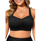 Plus Size Bikini Top Only Twist Front Full Coverage Swimsuit Top Push Up | Twist Front, Full Coverage, Adjustable Wide Straps, Secure Back Clasp Closure, Removable Pads