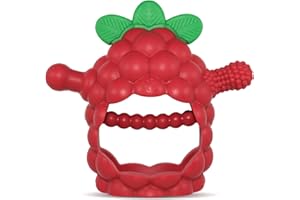 RaZbaby RaZberry Grip Silicone Teether Toy for 3M+ | Drop Resistant Hand Held Teether for Babies and Infants - Designed by Nature with Our Patented BerryBumps Multitextured Design | 3M+, Red