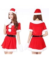 超かわいい & セクシー サンタ ミニワンピ 衣装 クリスマス コスプレ / サンタ 帽子 ベルト ふかふか 白手袋 4点 セット