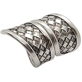 Handmade Braided Sterling Silver Long Statment Ring, Spiraling Boho Gypsy Tribal Silver Weave Ring, Adjustable to sizes 6-11, Also as Thumb Ring, Gift for Her