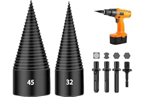 ZZUNKN Wood Splitter Drill Bits, Firewood Log Splitter 45mm+32mm, 6PCS Detachable Drill Bit Heavy Duty Electric Drills Screw Cone Driver with Round + Hex + Square Shank for Electric Drill Machine (32+45mm)