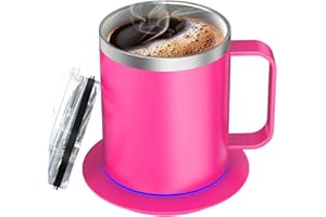 Electric Heated Coffee Mug with 10Hrs Auto Shut Off,USB Powered Smart Coffee Warmer and Mug Set,131℉ Self Heating Coffee Mug 