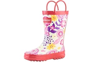 OAKI Kids and Toddlers Rubber Rain Boots with Easy-On Handles