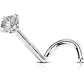 OUFER 925 Sterling Silver Nose Studs, Bone L Screw Shaped Nose Rings, 20G Nostril Solid 2mm Round CZ Nose Piercing Jewelry for Women Men-Screw Shaped