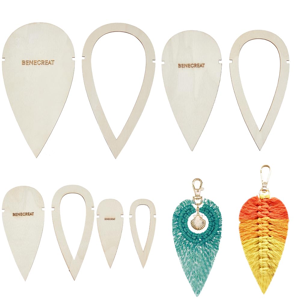 BENECREAT 8pc Wood Macrame Cutting Template - Teardrop & Feather Macrame Molds for DIY Wall Hanging & Feather Tassel Craft