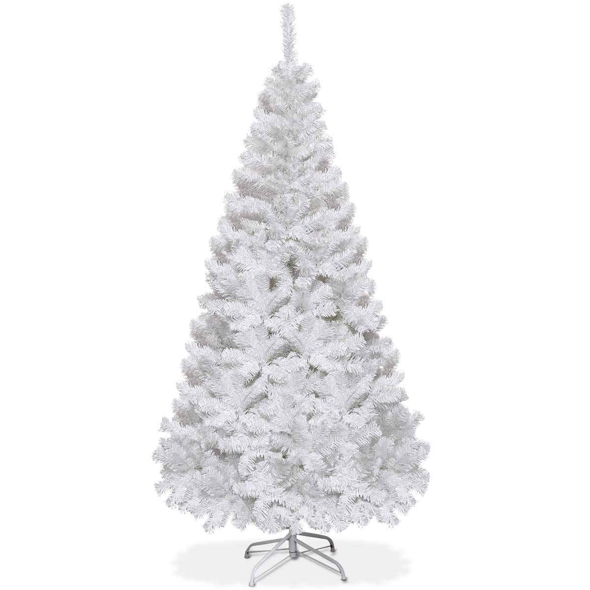 Goplus Artificial Christmas Tree Xmas Pine Tree with Solid Metal Legs Perfect for Indoor and Outdoor Holiday Decoration (White, 6 FT)