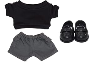 niannyyhouse 20cm Plush Doll Clothes Sweatshirt Pocket Pants Leather Shoes 8in Doll Outfit Dress Up (A-1)