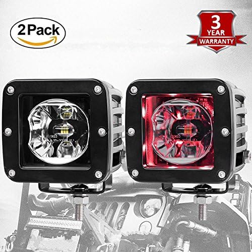 AutoSky 1 Pair LED Radiance Pods Waterproof Driving Spot Red LED Rock Back Lights for SUV/Jeep/Off Road Vehicle,Atmosphere Neon Day Time Running Lights