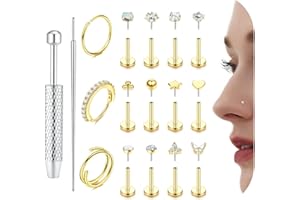 14K Gold Filled Nose Rings Studs for Women 316L Surgical Steel Threadless Push in Flat Back Earrings Hypoallergenic Nose Ring