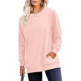 RUMIA Crewneck Fall Sweatshirts for Women Trendy- Women's Plain Long Sleeve Pullover Tops with Pockets Fashion