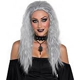 JEGERMIG Witch Grey Wig Long Curly,Old Lady Halloween Cosplay Costume Hair Accessory for Women