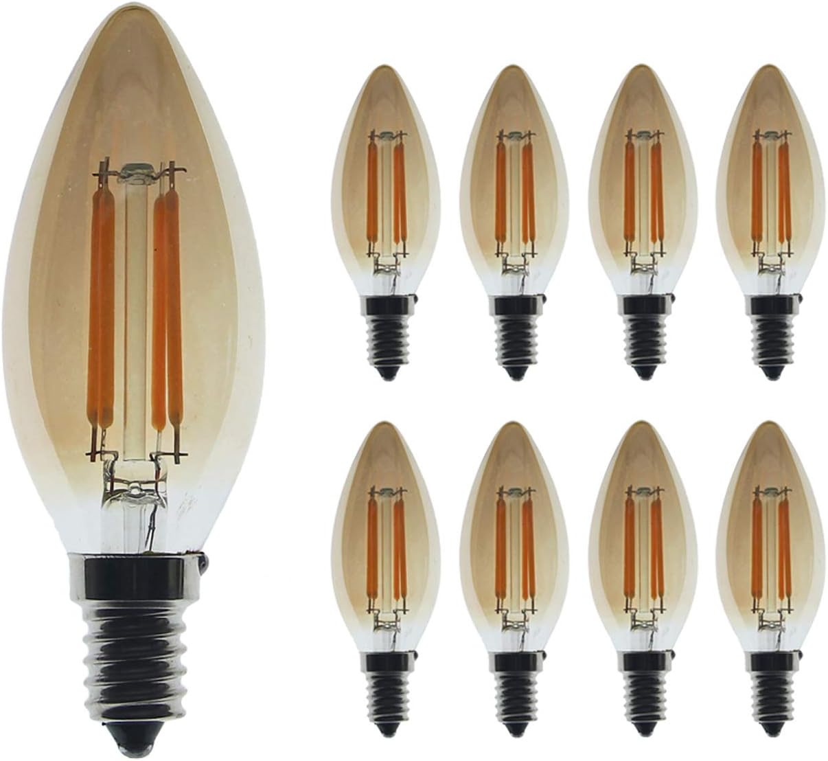 ZFQ 8-Packs Vintage Edison Style Filament LED Candle Light Bulb Smoked Gold Glass E14 Screw Base Warm White 2700K 4W 400LM 40W Incandescent Bulbs Equivalent AC220-240V Non Dimmable