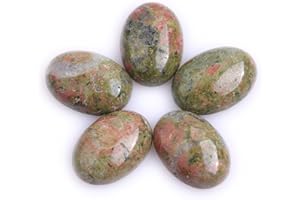 GEM-INSIDE CREATE YOUR OWN FASHION GEM-Inside Unakite Gemstone Cabochon for Jewelry Crystal Flat Back Oval Semi Precious 5PCS 30x40mm CAB