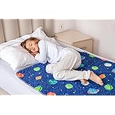 Lynmark® 2x Potty Training Mattress Protector Pee Pad for Kids - Waterproof Toddler Bed Wetting Mat for Toilet Training - Non-Slip Washable Bedwetting Topper Absorbs Up to 2000ml- 35" x 33", Astronaut