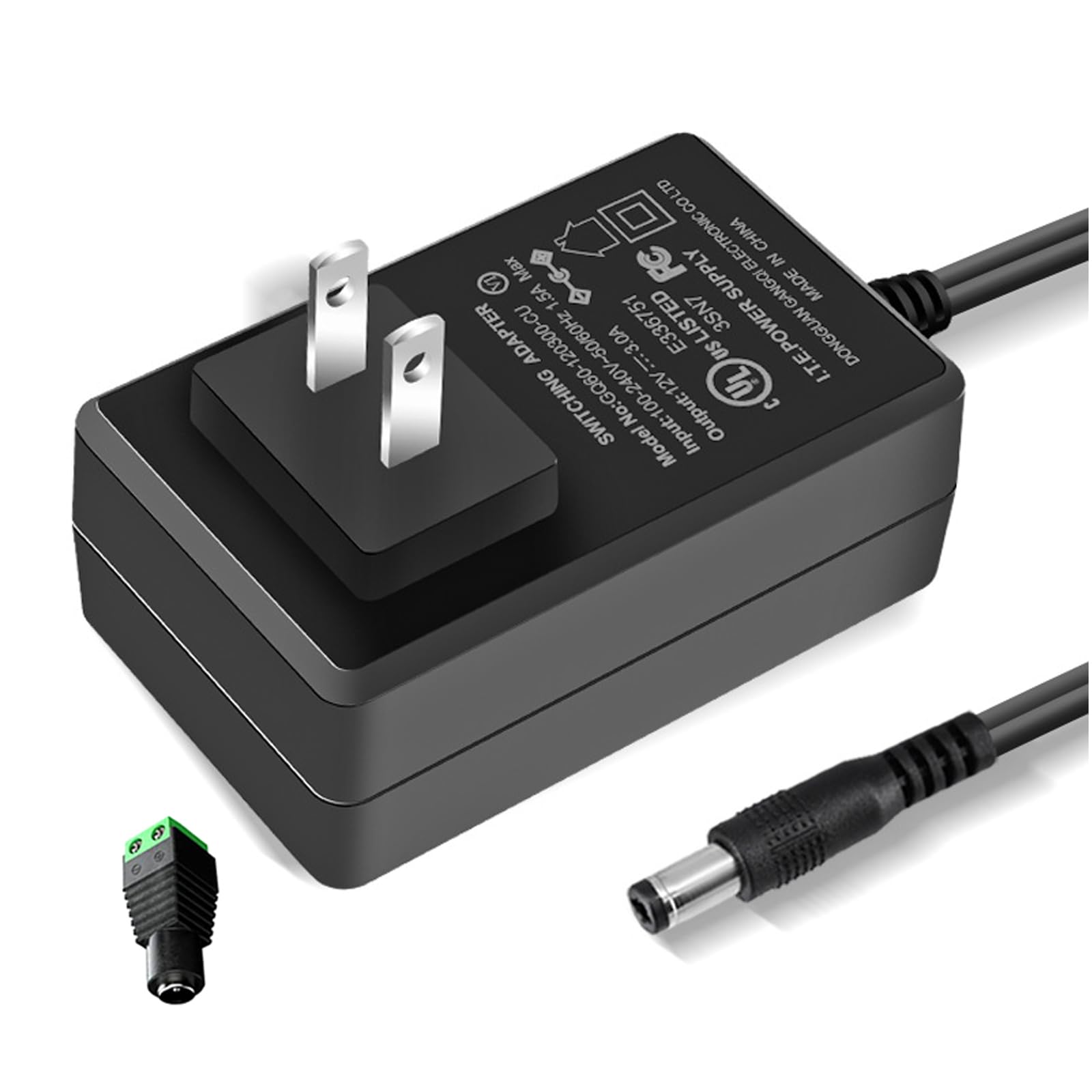 Photo 1 of 12V 3A UL Listed Power Supply Charger (Input AC 100V-240V, Output DC 12 Volt 3 Amp 36 Watt) Adapter Transformer Converter DC 5.5mm x 2.1mm Universal for LED Strip, Light, CCTV Cameras