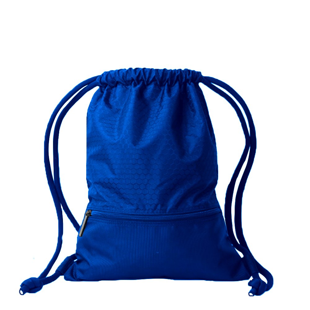 Candora Drawstring Backpack, Gym Bag, Rucksack and Zip Pocket & Extra Thick Cords for Adults and Children. Perfect School Kids PE Kit Bag & for Sports, the Beach, Books & Travel. (Blue)