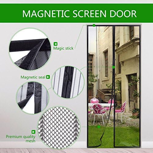 Magnetic Screen Door Mosquito Door Net With Full Frame Hook and Loop Adhesive Tape, Fits Door Size up to 34x82 inches