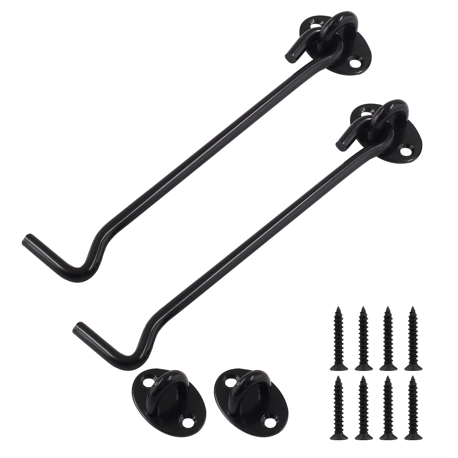 Cjueiom 2pcs Shed Door Hook and Eye Latch Black Latch Hook, 150mm / 6 Inch Door Latch Stainless Steel Cabin Hook, Heavy Duty Gate Hook and Eye Latch for Sliding Door Garage Barn Door Window Shed